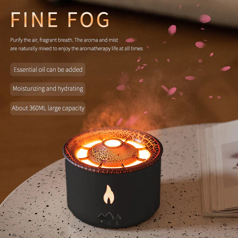 REUP Volcanic Flame Aroma Diffuser Essential Oil 360Ml Portable Air Humidifier with Cute Smoke Ring Night Light Lamp Fragrance