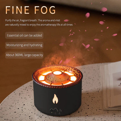 REUP Volcanic Flame Aroma Diffuser Essential Oil 360Ml Portable Air Humidifier with Cute Smoke Ring Night Light Lamp Fragrance