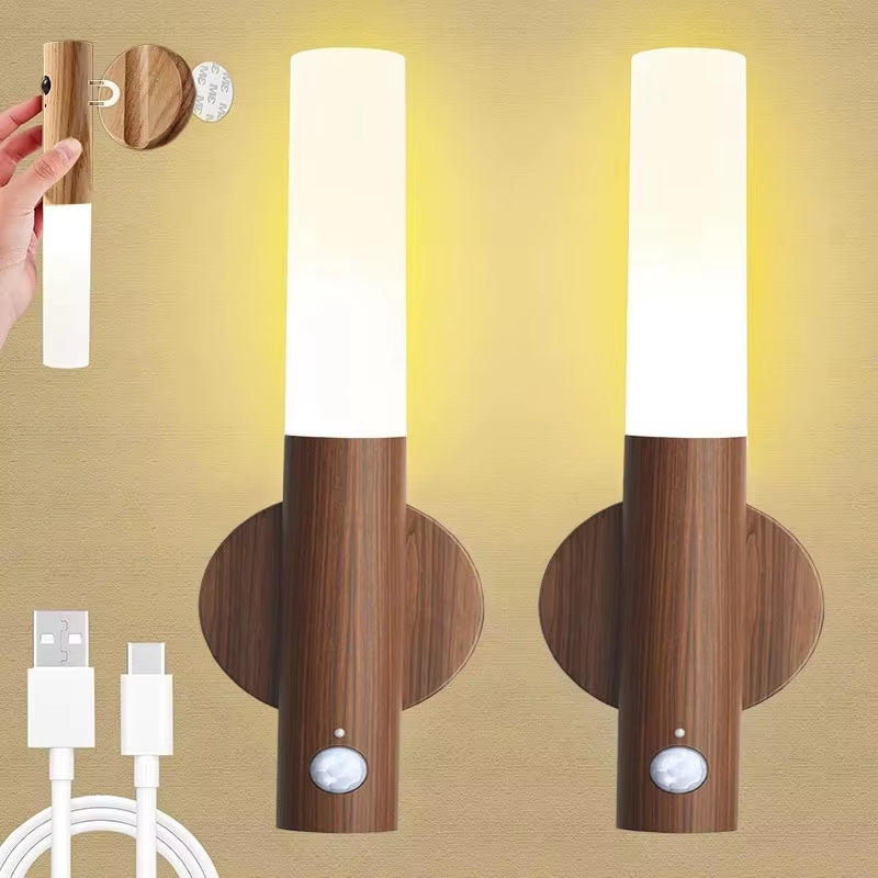 Night Light Motion Sensor Night Lights Rechargeable Wall Sconces Magnetic Wall Lights Wooden Wall Lighting for Bedroom Stair