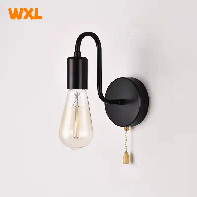 Nordic Industrial Wall Lamp Iron Black E27 Indoor Lighting Bedside Bathroom Bedroom Lamp Sconce Wall Light Fixture Decor