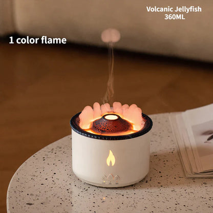REUP Volcanic Flame Aroma Diffuser Essential Oil 360Ml Portable Air Humidifier with Cute Smoke Ring Night Light Lamp Fragrance