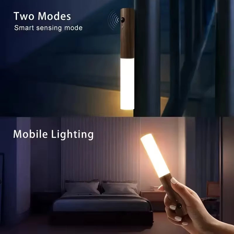 Night Light Motion Sensor Night Lights Rechargeable Wall Sconces Magnetic Wall Lights Wooden Wall Lighting for Bedroom Stair