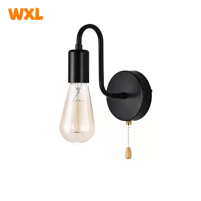 Nordic Industrial Wall Lamp Iron Black E27 Indoor Lighting Bedside Bathroom Bedroom Lamp Sconce Wall Light Fixture Decor
