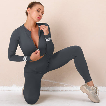 Seamless Fitness Long Sleeve Crop Top High Waist Leggings Sports Suits Women Female Yoga Set Workout Sportswear Gym Clothes Skim