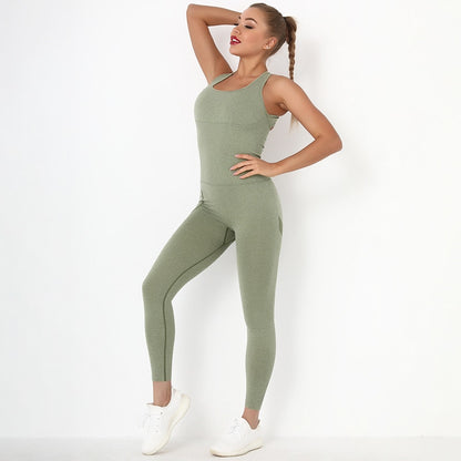 One Piece Rompers Yoga Set Women Gym Clothes Fitness Workout Set Seamless Pocket Leggings Sleeveless Sportswear Sports Suits