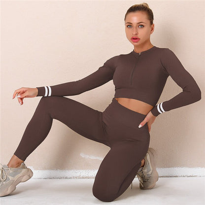Seamless Fitness Long Sleeve Crop Top High Waist Leggings Sports Suits Women Female Yoga Set Workout Sportswear Gym Clothes Skim