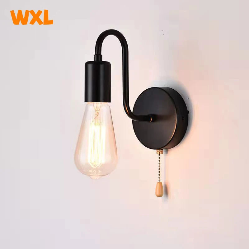 Nordic Industrial Wall Lamp Iron Black E27 Indoor Lighting Bedside Bathroom Bedroom Lamp Sconce Wall Light Fixture Decor